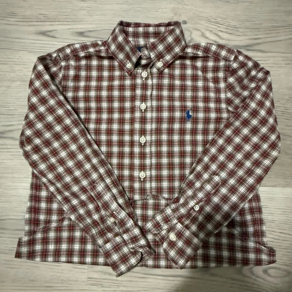 Ralph Lauren Boys S 8 Long Sleeve Red Green Plaid Logo Button Down